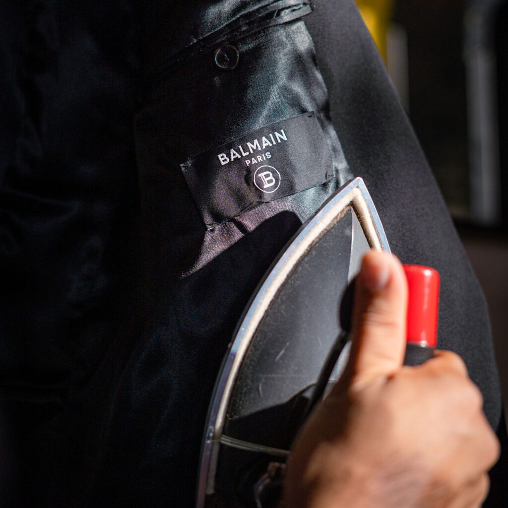 Couture garment pressing for a Balmain jacket by Sudsies Dry Cleaning
